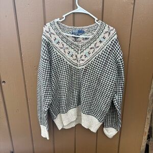 VTG Polo Ralph Lauren Sweater Womens Large Houndstooth Fairisle Cottage Grandma